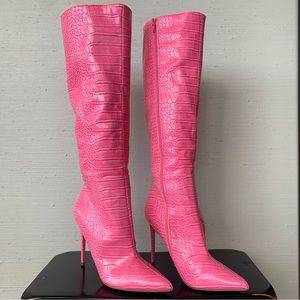 Steve Madden Indina Pink Crocodile Knee High Boots